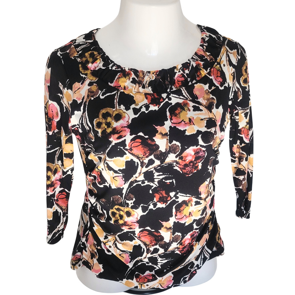 Floral Stretchy 3/4 Sleeve Top Petite L